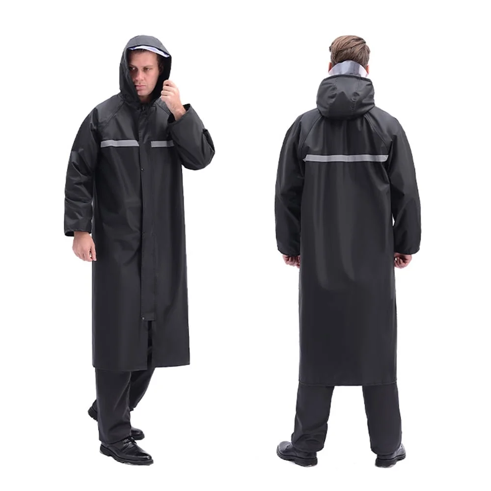 Waterproof Raincoat Men's Long Rain Jacket Lightweight Rainwear Reflective Reusable with Hood