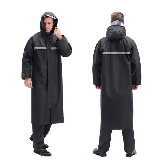 Waterproof Raincoat Men's Long Rain Jacket Lightweight Rainwear Reflective Reusable with Hood