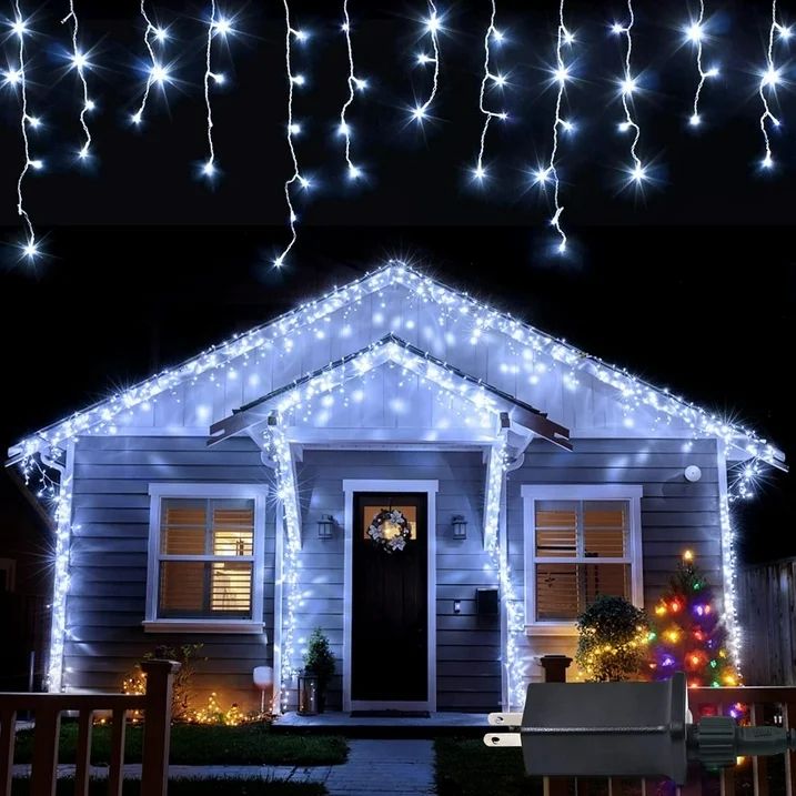 29.5 FT 360 White LEDs and 60 Drop Christmas Icicle String Lights , 8 Lighting Modes,Suitable for Decorating Festivals, Weddings and Eaves