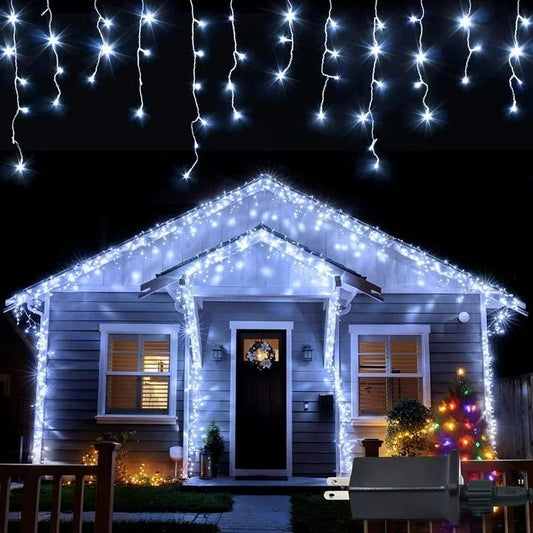 29.5 FT 360 White LEDs and 60 Drop Christmas Icicle String Lights , 8 Lighting Modes,Suitable for Decorating Festivals, Weddings and Eaves