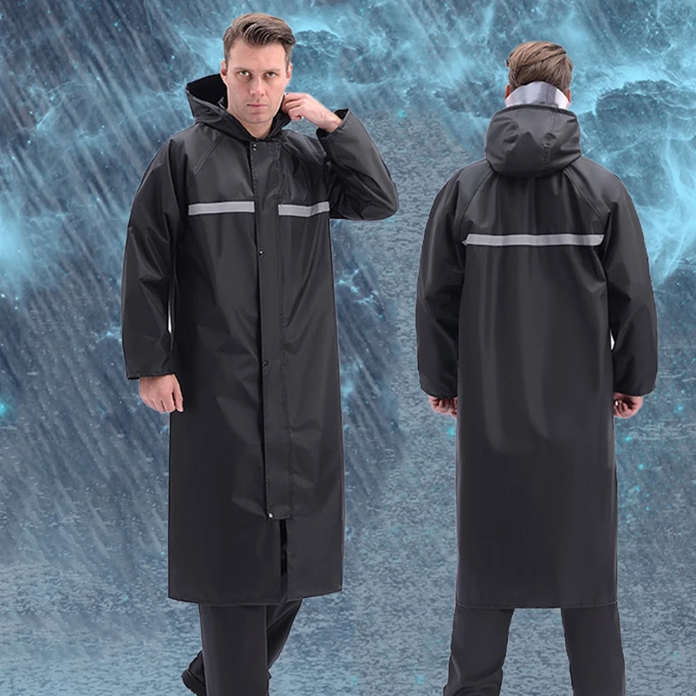 Waterproof Raincoat Men's Long Rain Jacket Lightweight Rainwear Reflective Reusable with Hood