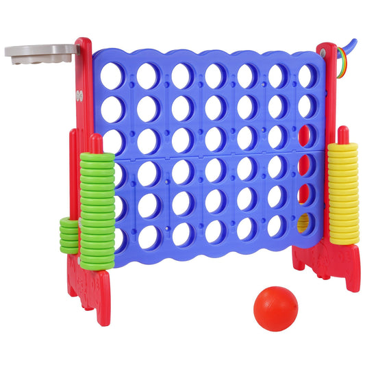Giant 4-in-a-Row 4 to Score Connect Game with Basketball Hoop and Ring Toss for Kids and Adults, 42 Rings and Quick-Release Slider