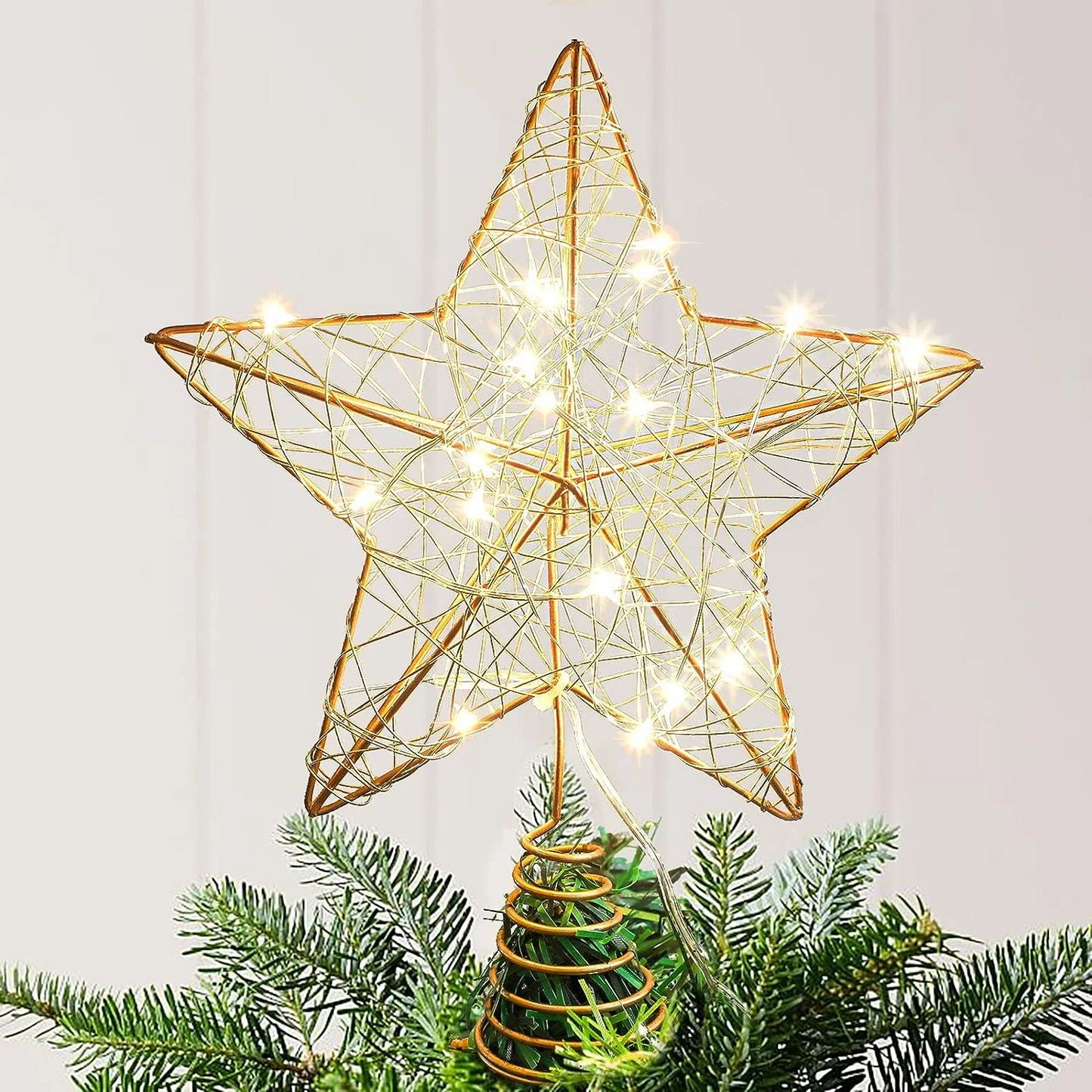 7.8In Christmas Star Tree Topper, LED Light up Hollow Gold Christmas Tree Star, Lighted Christmas Tree Topper