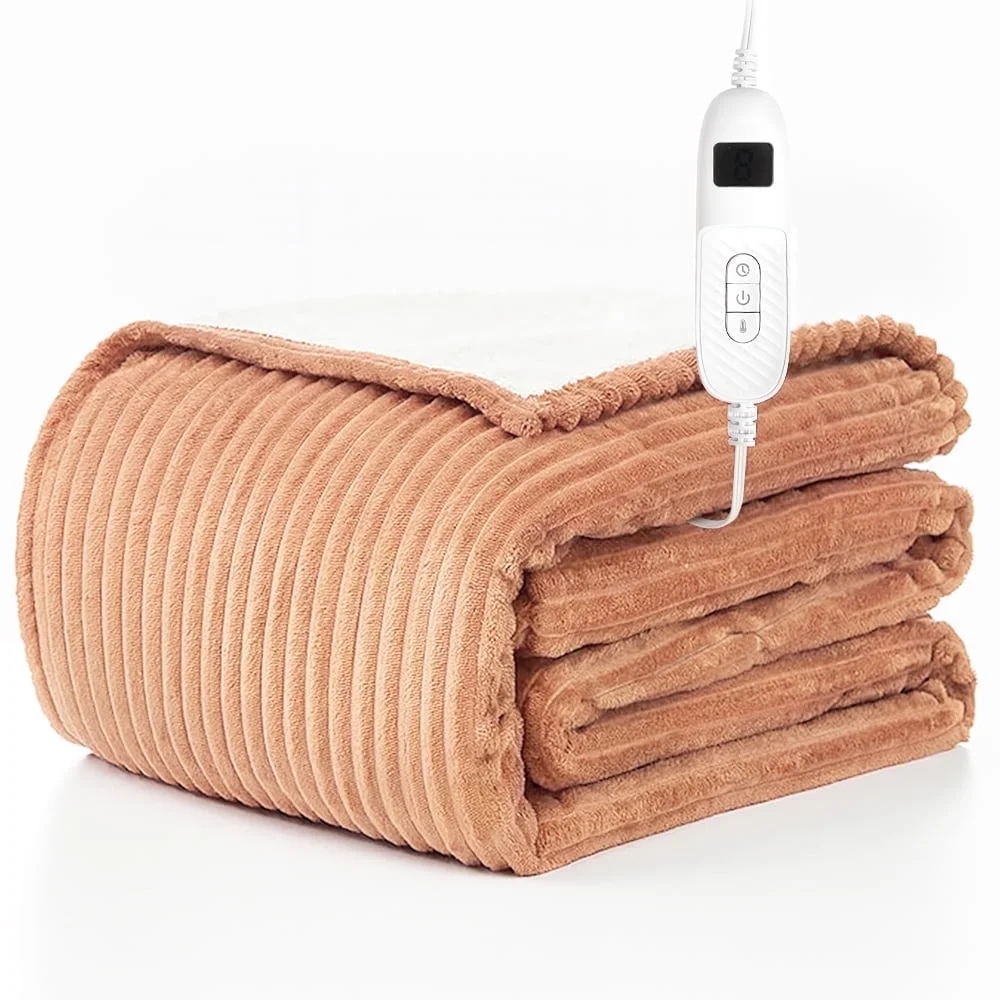 Electric Blanket Full Size 72" x 84" Flannel Heating Blanket Brown Auto Shut-Off Over Heat Protection