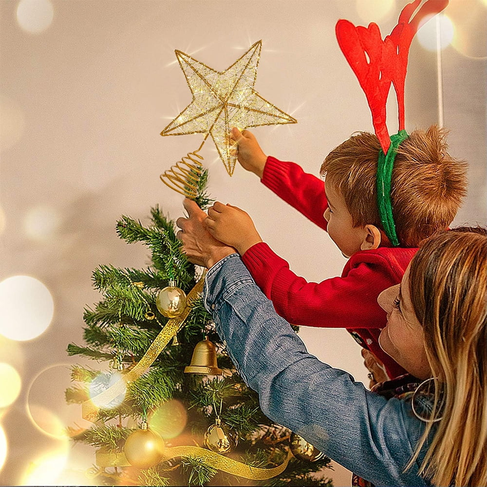 7.8In Christmas Star Tree Topper, LED Light up Hollow Gold Christmas Tree Star, Lighted Christmas Tree Topper