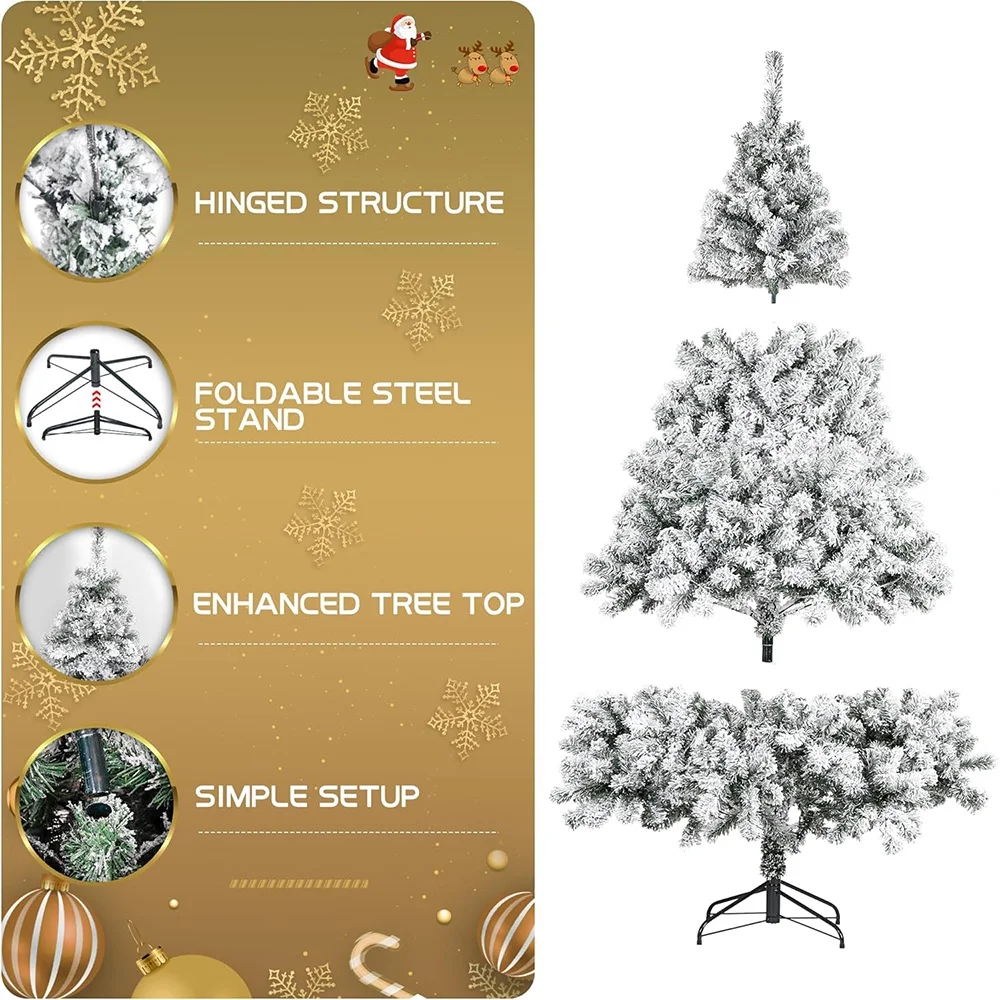 7.5Ft Christmas Tree 550 Multicolored Lights Snow Flocked Pine Tree 9 Light Lighting Modes Party Decoration