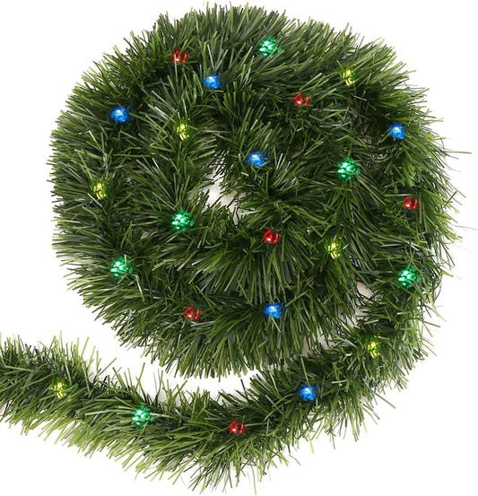 50 Ft Christmas Garland 100 LED Pre-lit Garland Green Artificial Pine Decorative Garland Xams Decor Multi-Color Lights