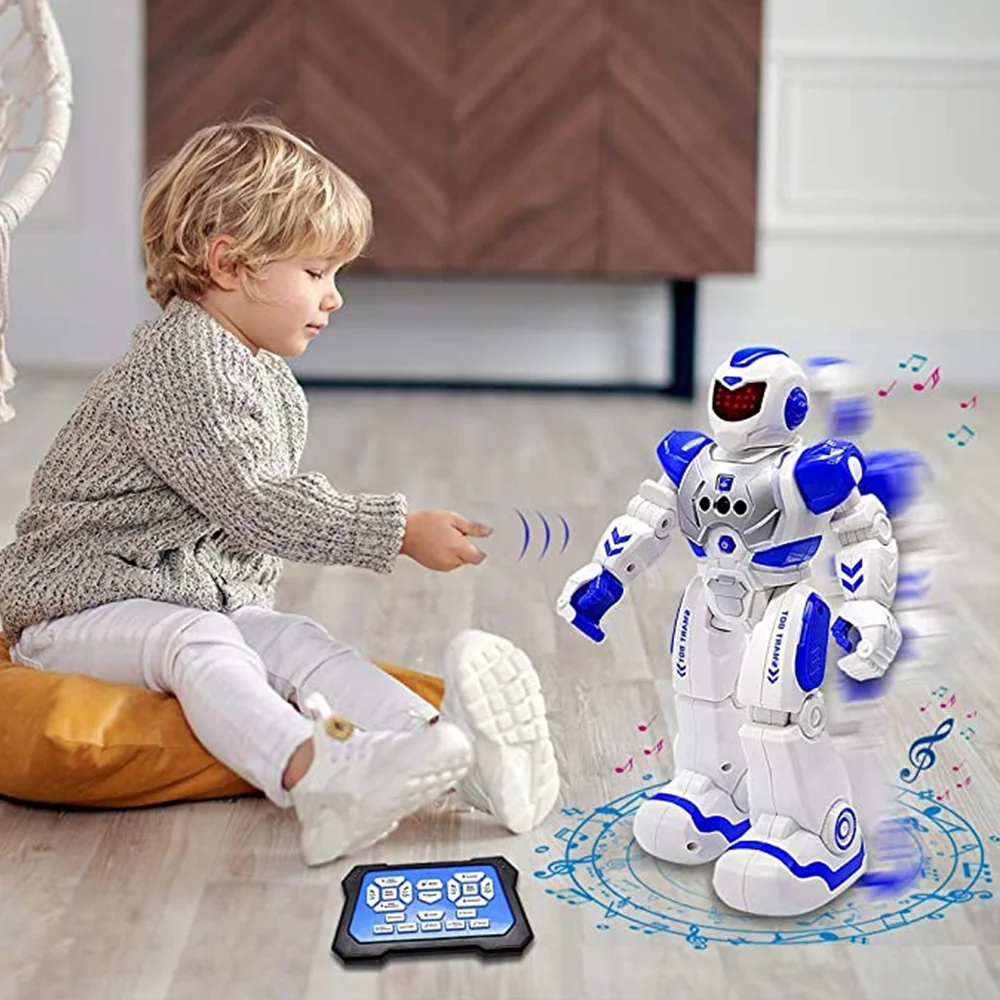 Gesture Sensing Programmable Rechargeable and Singing and Dancing Remote Control Robot for Age 3-8 Year Old Boys Girls Blue