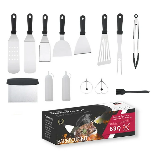14Pcs Flat Top BBQ Griddle Accessories Kit, professional BBQ Grill Tools Set for Outdoor BBQ Camping