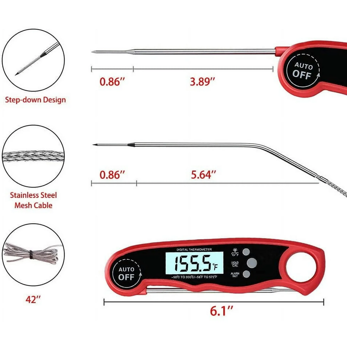 Digital Meat Thermometer for Cooking Dual Probe LCD Screen