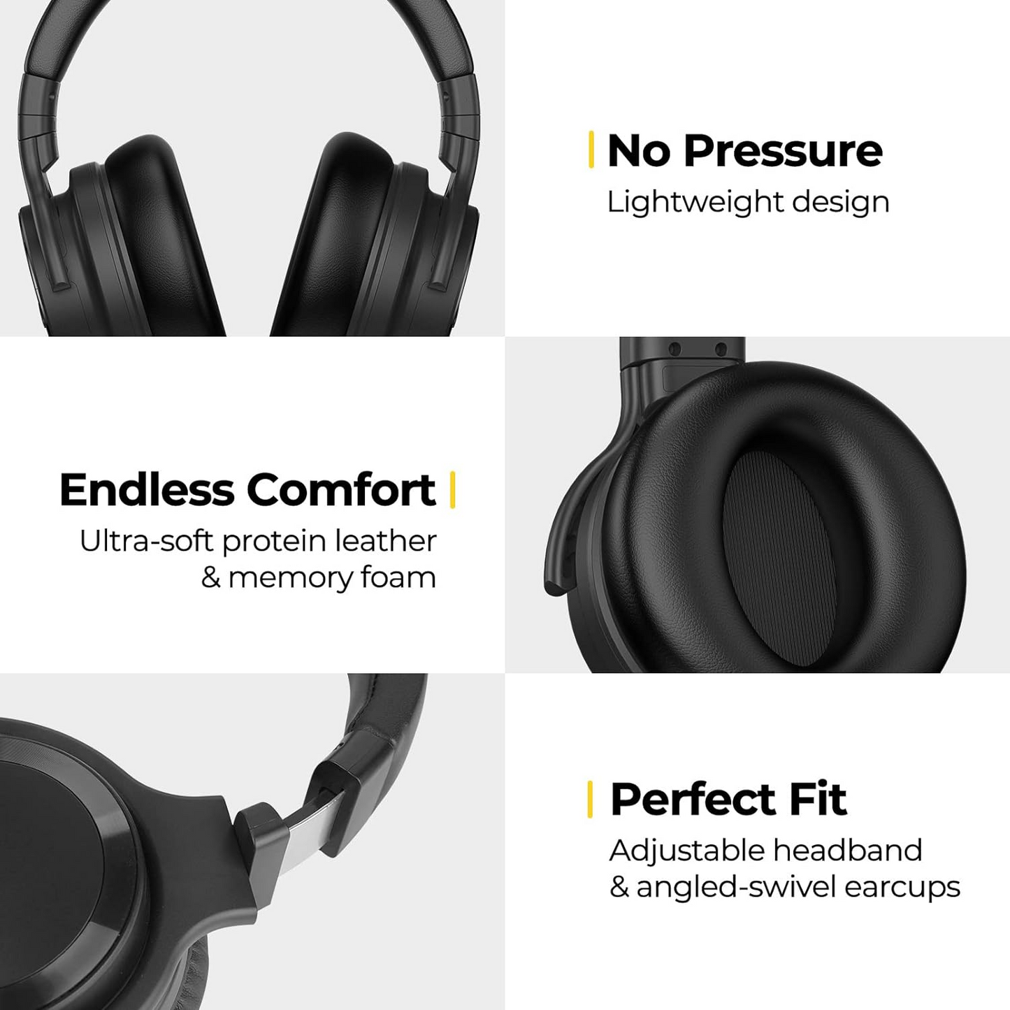 E7 Enhanced Active Noise Cancelling Wireless Bluetooth Headphone Black