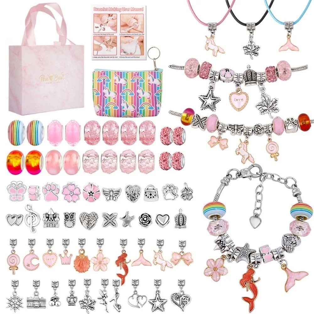 Charm Bracelet Making Kit Jewelry Making Kit 66 Pcs Gifts for Ages 6 7 8 9 10 Girls