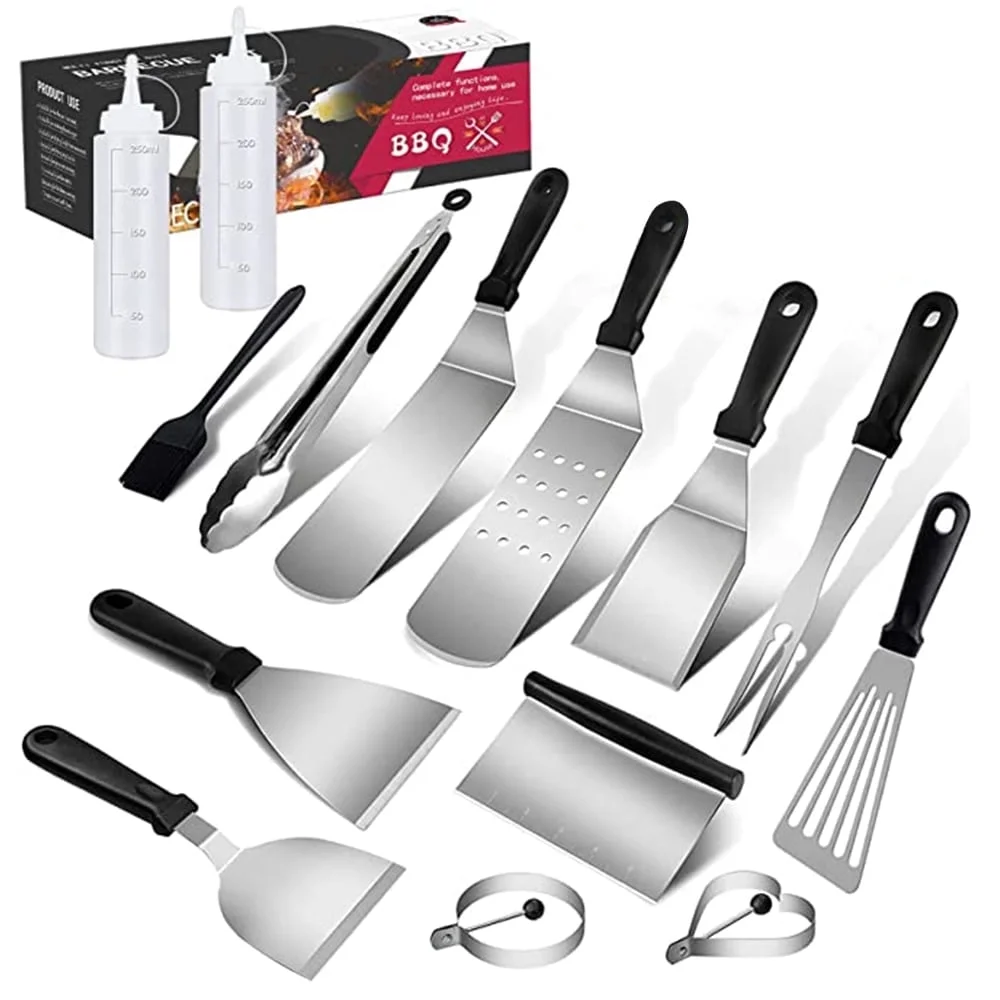 14Pcs Flat Top BBQ Griddle Accessories Kit, professional BBQ Grill Tools Set for Outdoor BBQ Camping