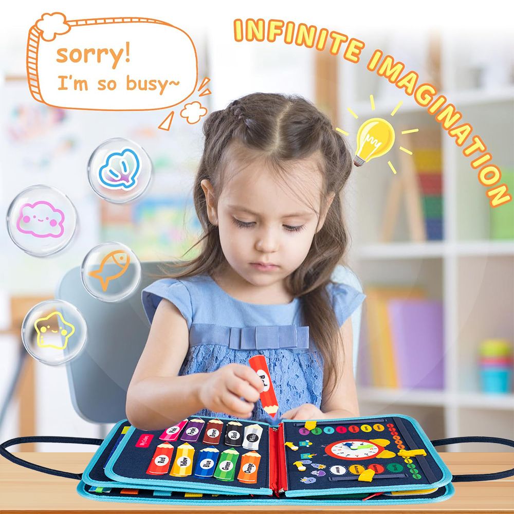 Busy Board 8 in 1 Busy Book Montessori Toys for Toddler Sensory Toys Developing Sensory Board Travel Toys Blue