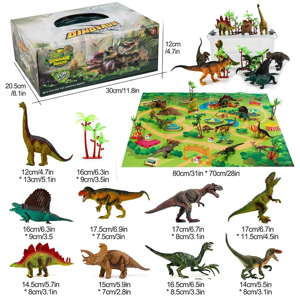 Dinosaur Toys with Play Mat, 9 Kinds Realistic Jurassic Dinosaur Figures, High Quality Educational toy gifts for Toddlers Boys and Girls
