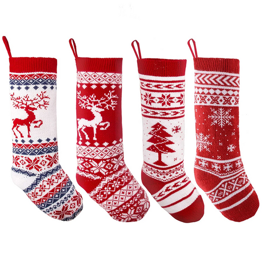 18" Knit Christmas Stockings Hanging Rustic Stocking 4 Pcs