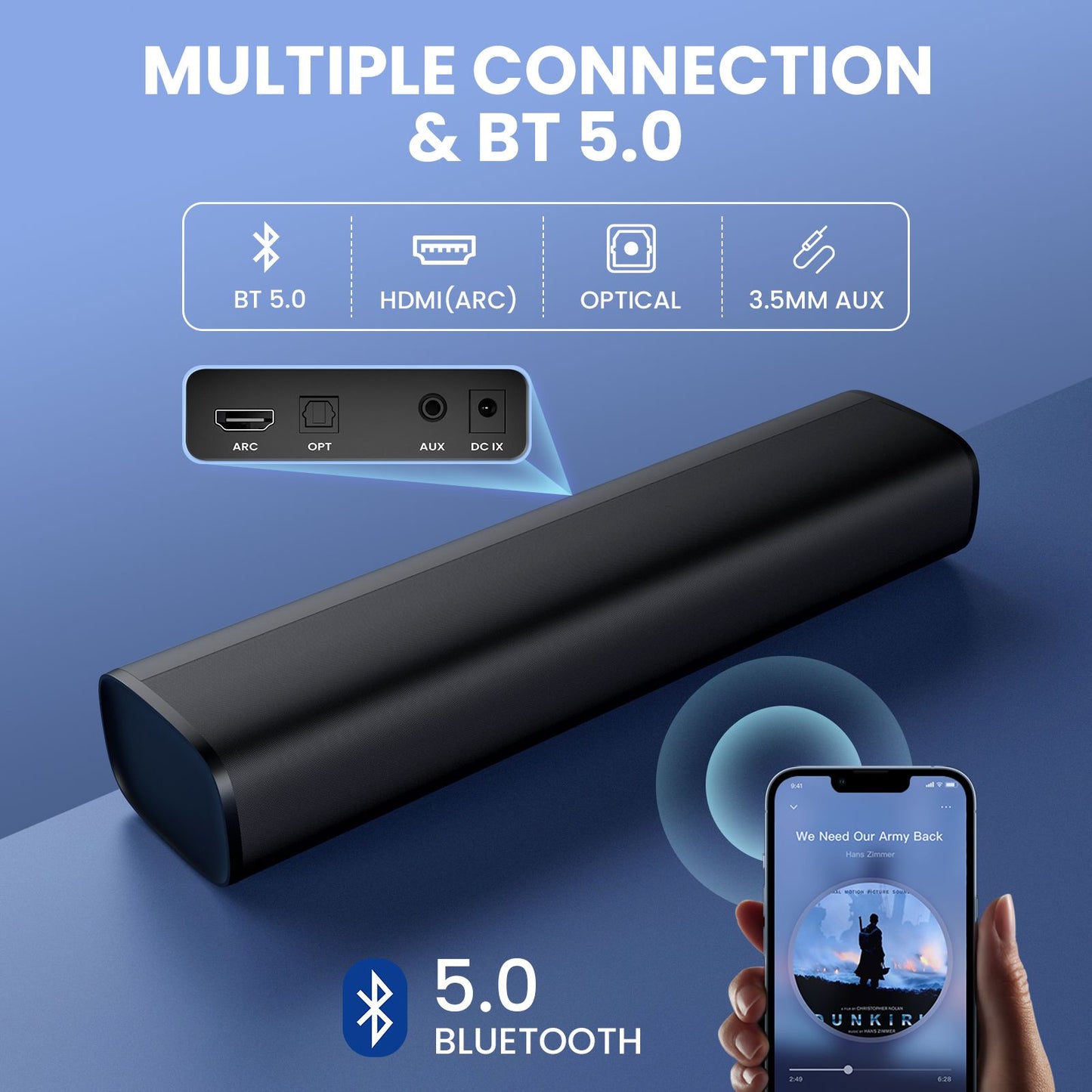 Bluetooth Sound Bar Small Surround Sound 17Inch