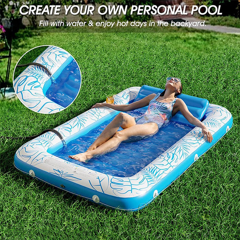 Inflatable Lounger Float Pool Floating Bed Backrest Floating Raft Drink Holder 85" x 63" Blue