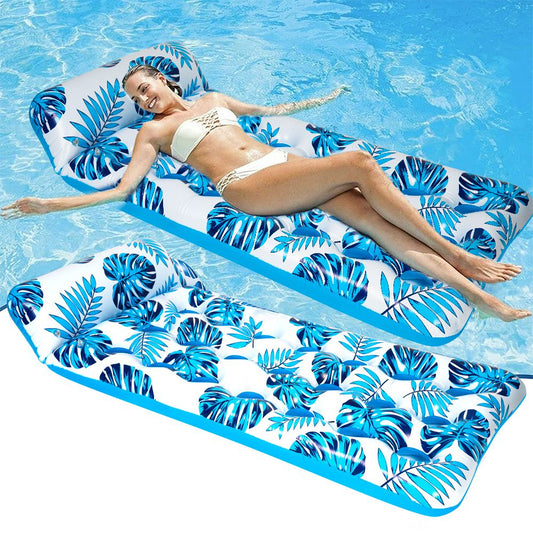 2 Pack Inflatable Pool Float Mat 73"x34" Adult Lounger Float with Headrest Pool Lounge Chair Floating Blue