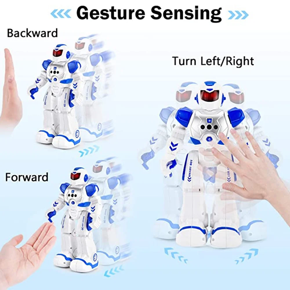 Gesture Sensing Programmable Rechargeable and Singing and Dancing Remote Control Robot for Age 3-8 Year Old Boy Toys Girls Blue