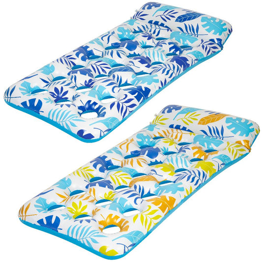 2 Piece Float Set Lounger Inflatable Pool Floats Reclining Chair Pedal Cup Holder White Blue