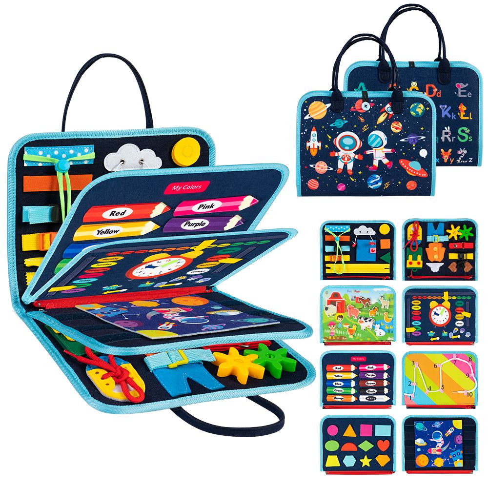 Busy Board 8 in 1 Busy Book Montessori Toys for Toddler Sensory Toys Developing Sensory Board Travel Toys Blue
