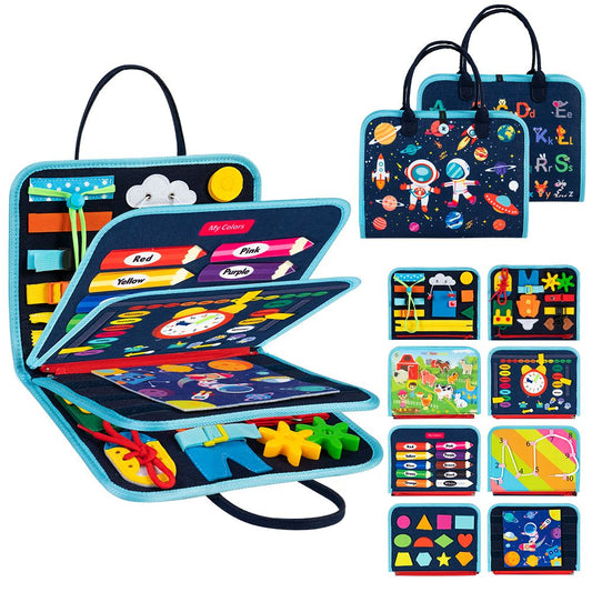 Busy Board 8 in 1 Busy Book Montessori Toys for Toddler Sensory Toys Developing Sensory Board Travel Toys Blue