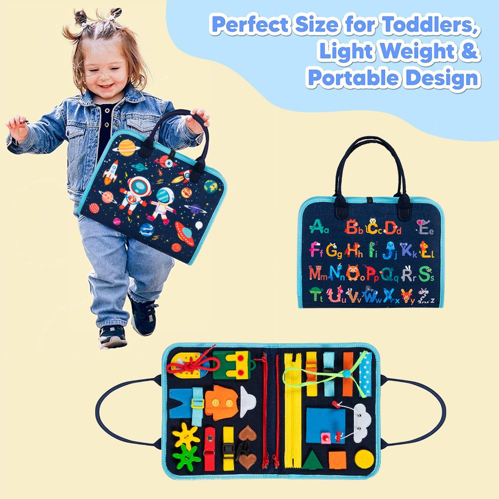 Busy Board 8 in 1 Busy Book Montessori Toys for Toddler Sensory Toys Developing Sensory Board Travel Toys Blue
