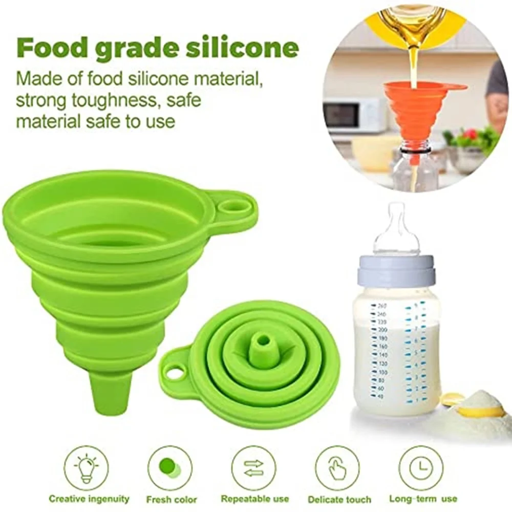 Kitchen Funnel Set of 4 Silicone Funnel Foldable Food Funnel Collapsible