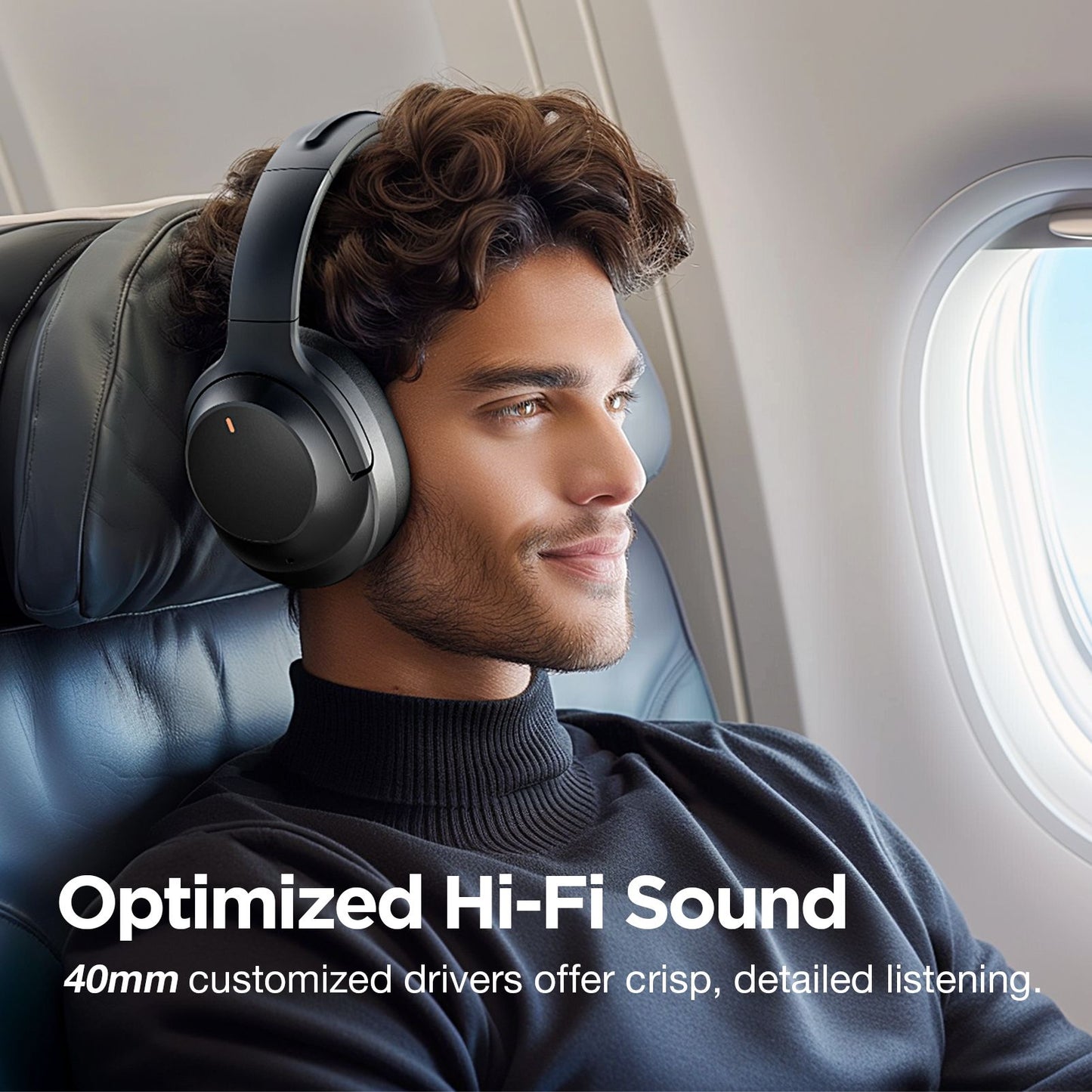 Active Noise Cancelling Wireless Bluetooth Headphones BT6.0 ENC Microphone Stereo Deep Bass Lightweight,Suitable for Travel and Home Use, Black