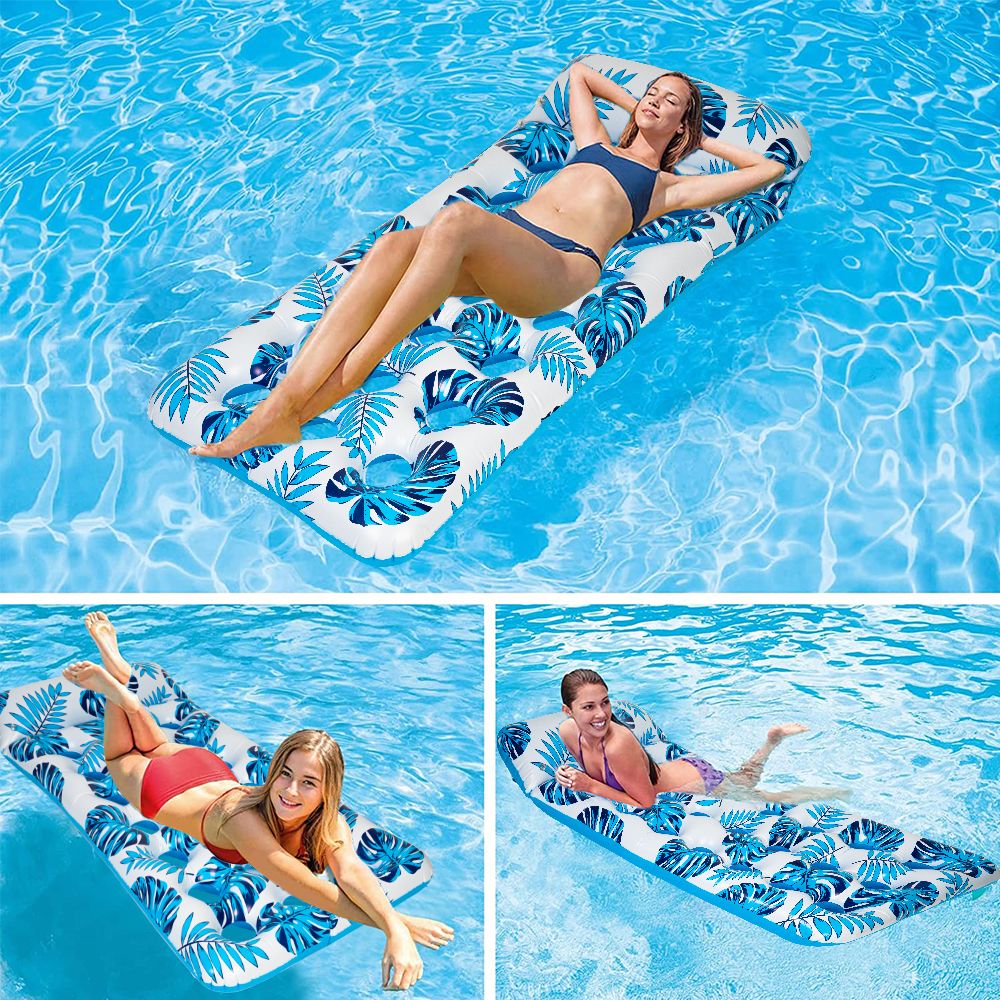 2 Pack Inflatable Pool Float Mat 73"x34" Adult Lounger Float with Headrest Pool Lounge Chair Floating Blue