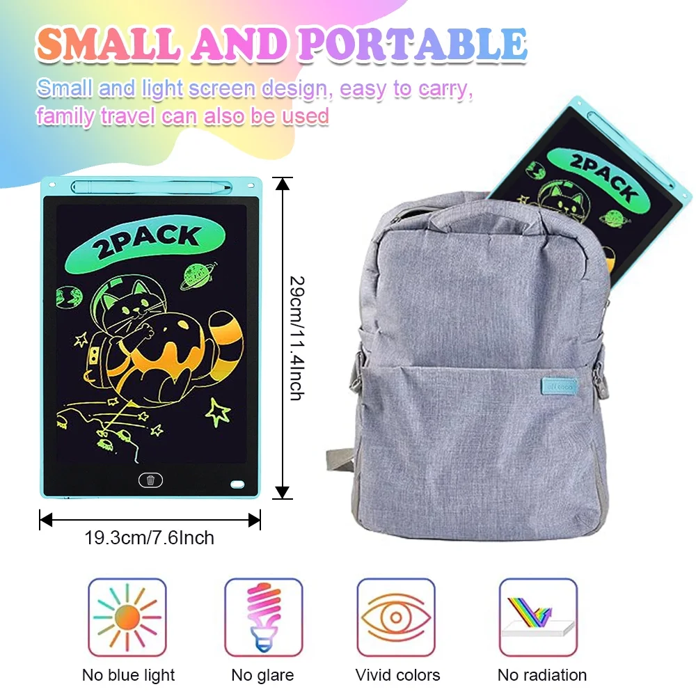 2 Pack LCD Writing Tablet 12in Colorful Toddler Drawing Pad Doodle Board Erasable Electronic Drawing Pad