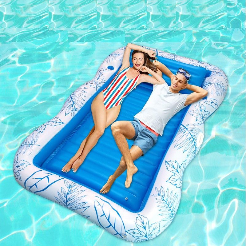 Inflatable Lounger Float Pool Floating Bed Backrest Floating Raft Drink Holder 85" x 63" Blue