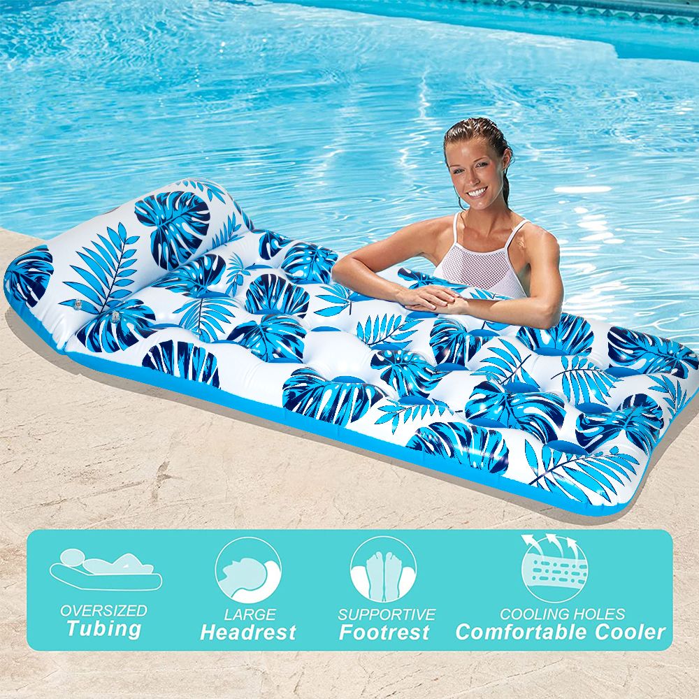 2 Pack Inflatable Pool Float Mat 73"x34" Adult Lounger Float with Headrest Pool Lounge Chair Floating Blue