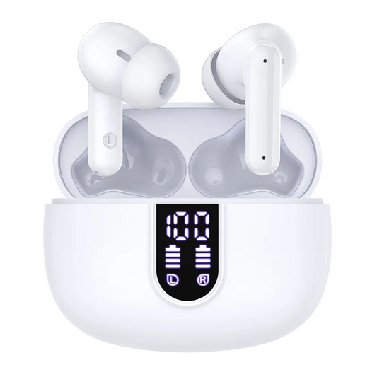 Wireless Earbuds Bluetooth Headphones LED Display Waterproof In-Ear Earphones White