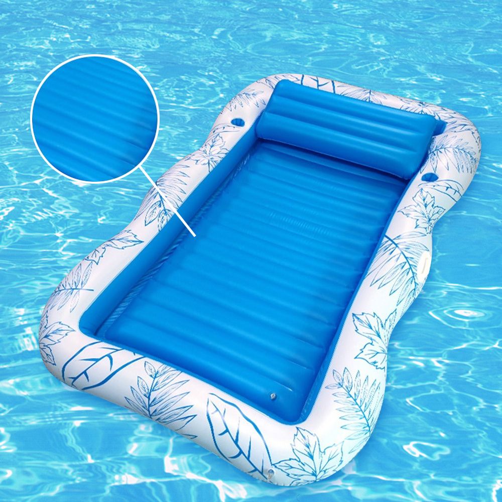 Inflatable Lounger Float Pool Floating Bed Backrest Floating Raft Drink Holder 85" x 63" Blue