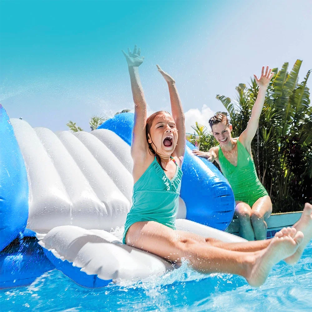 Inflatable Water Slide Pool Slide Built-in Sprayers 9.5x4.5x3.6" Kids Ages 6 & up Blue