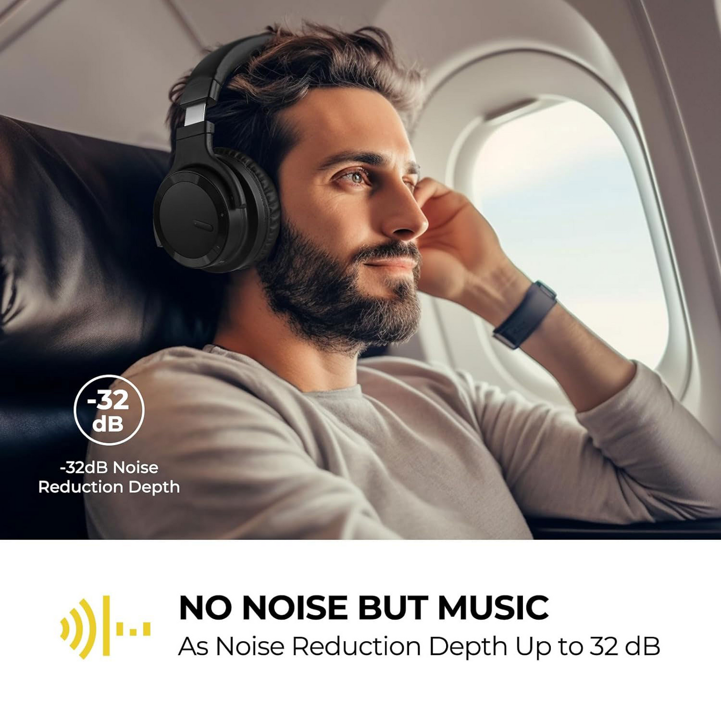 E7 Enhanced Active Noise Cancelling Wireless Bluetooth Headphone Black