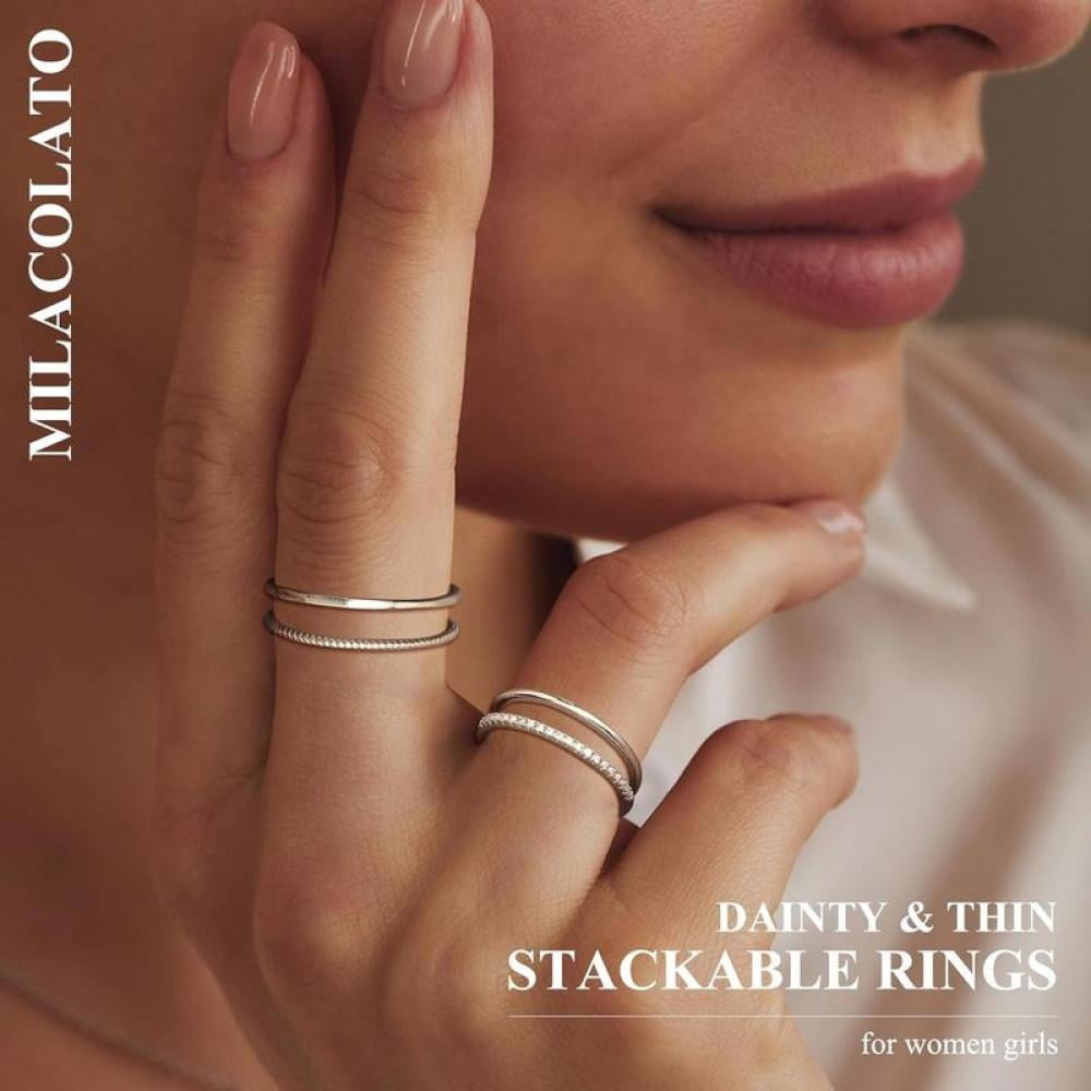 14K Gold Filled 1.3Mm Thin Stackable Rings For Women - Minimalist Non Tarnish Half Cubic Zirconia Band Rings - Dainty Trendy Statement Stacking Rings Set Size 5-10