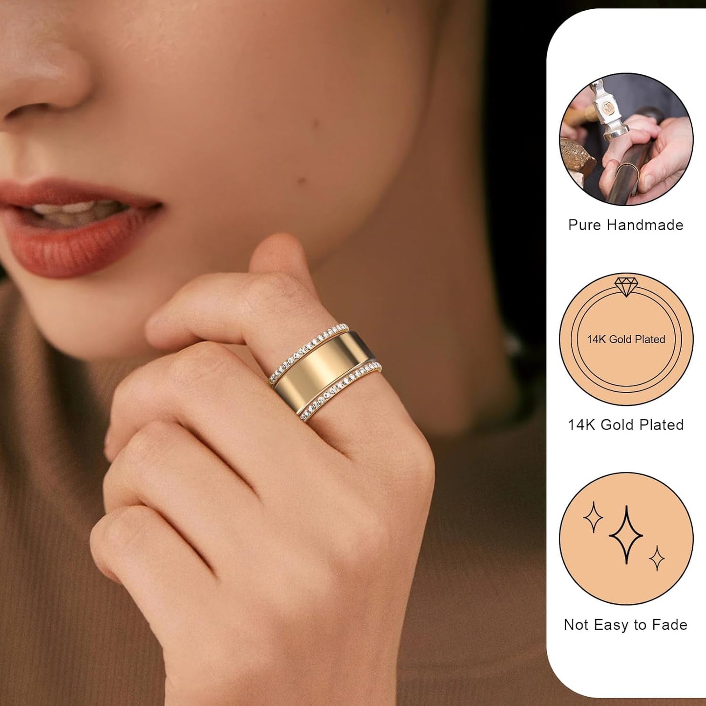 2-Pack 14K Gold Plated Stacking Rings for Women, Cubic Zirconia Simulated Diamond Ring Stack for Women