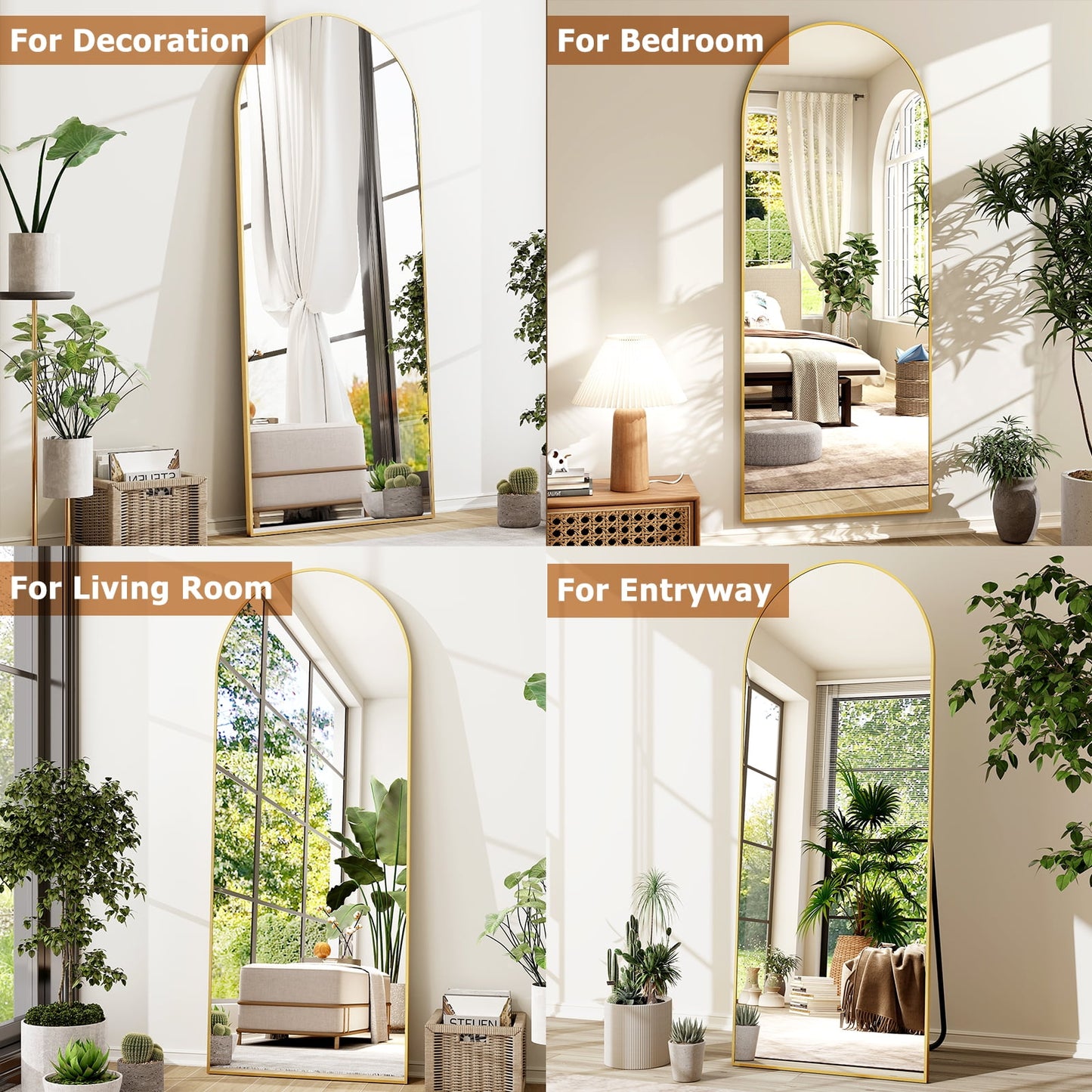64"x 21" Full Length Mirror Arched Standing Floor Mirror Full Body Mirror, Gold