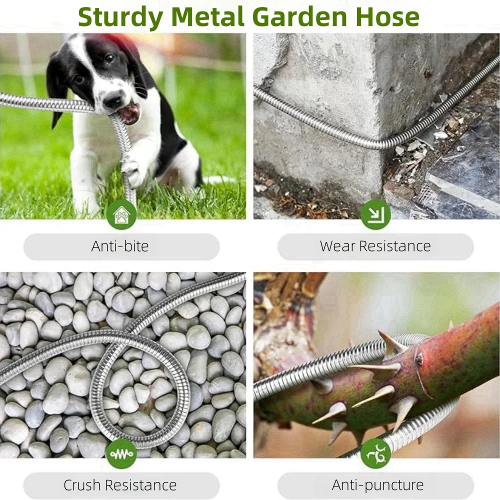 50FT Garden Hose Stainless Steel Heavy Duty Water Hose No-Kink Rust Proof for Yard Outdoor