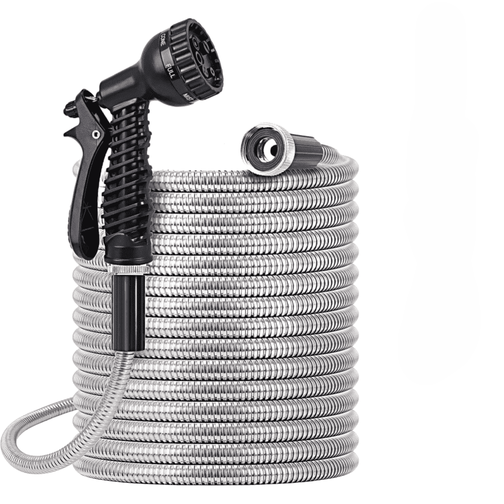 50FT Garden Hose Stainless Steel Heavy Duty Water Hose No-Kink Rust Proof for Yard Outdoor