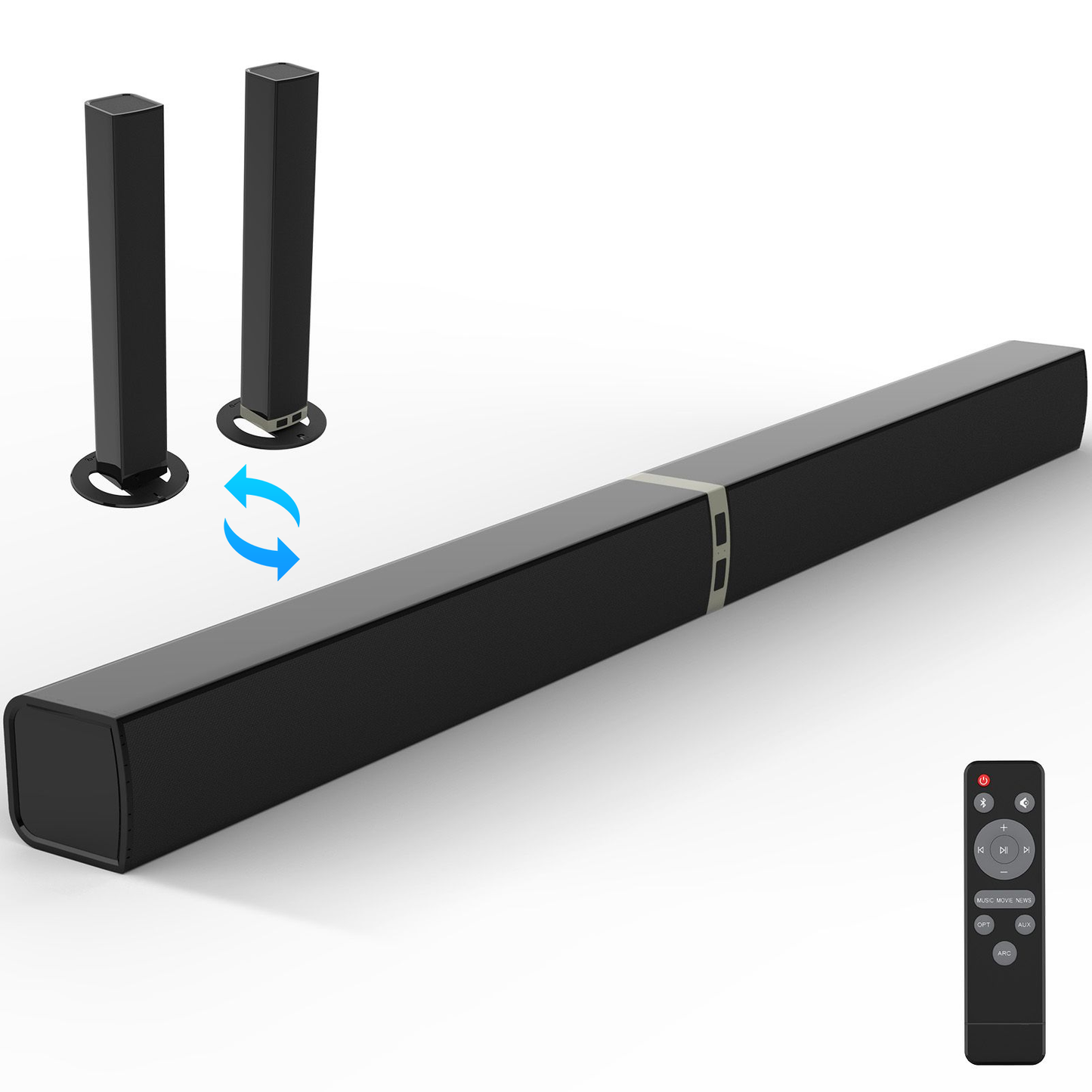 Bluetooth Soundbar 80W Wireless TV Soundbar 2 in 1 Detachable Sound Bar ARC/Optical/AUX Connection